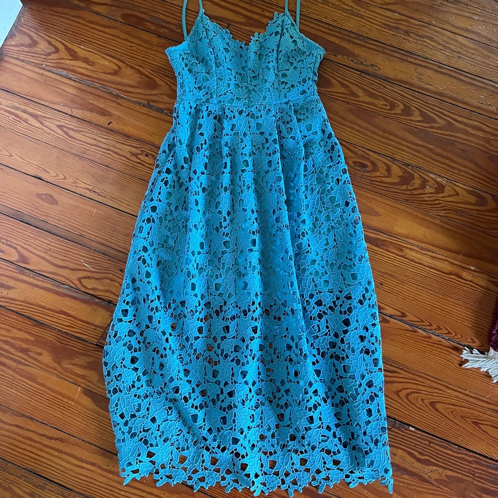ASTR Lace A Line Midi Dress in Blue
